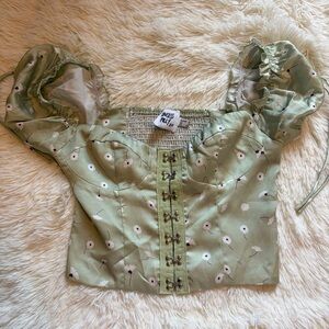 Princess Polly Allyson Sage Floral Puff Sleeve Blouse Corset US Size 2